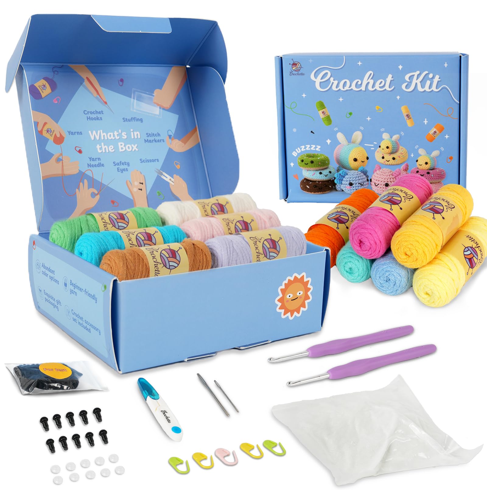 Crochetta Crochet Kit for Beginners, Crochet Kits with Step-by-Step Video Tutorials, Learn to Crochet Animal Kit for Adults Kids, DIY Craft Knitting Supplies, Monkey Amigurumi Gift(40%+ Yarn)