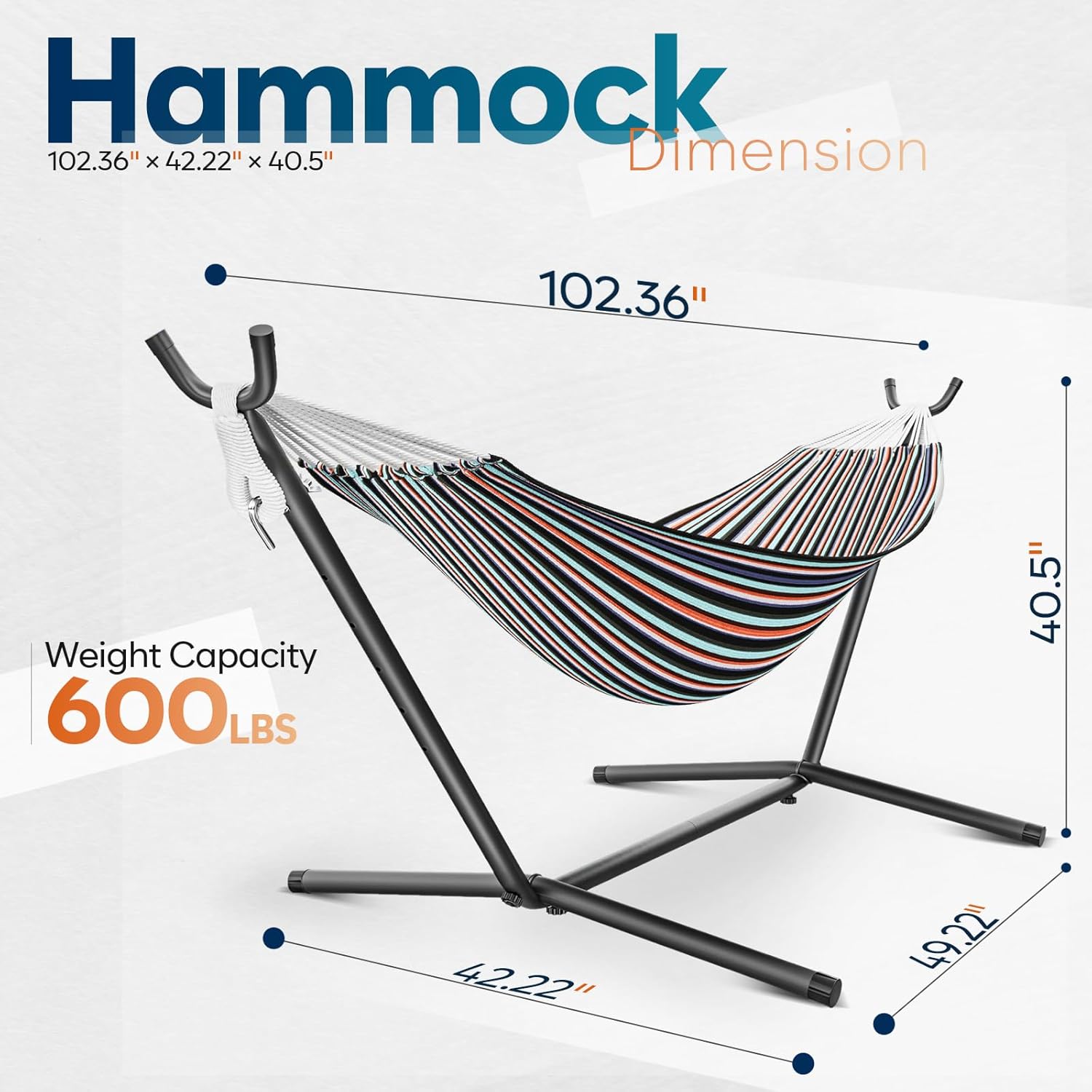 Hammock with Stand for Outside, 600lbs Portable Hammock with Carrying Bag for 2-Person Outside Patio, Heavy Duty, Easy Assembly