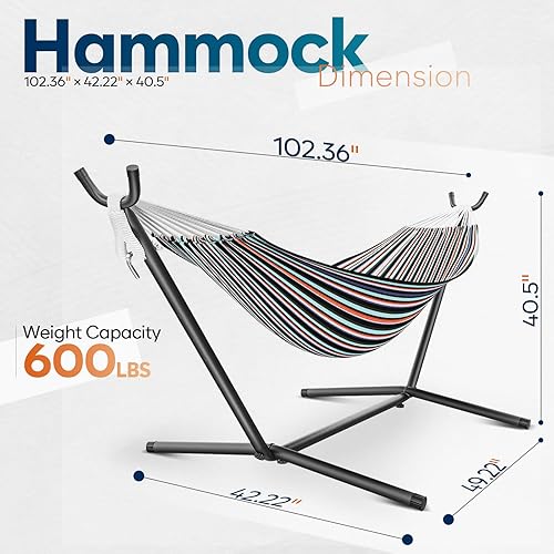 Miniatura 2 de Angchiluo Hamaca con soporte para exterior, hamaca portátil de 600 libras con bolsa de transporte para patio exterior de 2 personas, resistente,