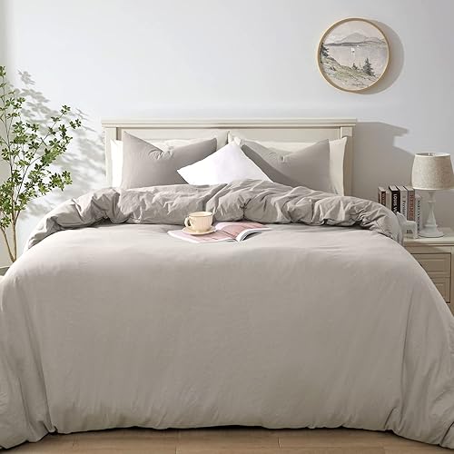NEXHOME PRO Juego de funda de edredón de algodón orgánico de punto jersey Queen gris claro, 3 piezas, suave y transpirable, funda de edredón de NEXHOME PRO Juego de funda de edredón de algodón orgánico de punto jersey Queen gris claro, 3 piezas, suave y transpirable, funda de edredón de