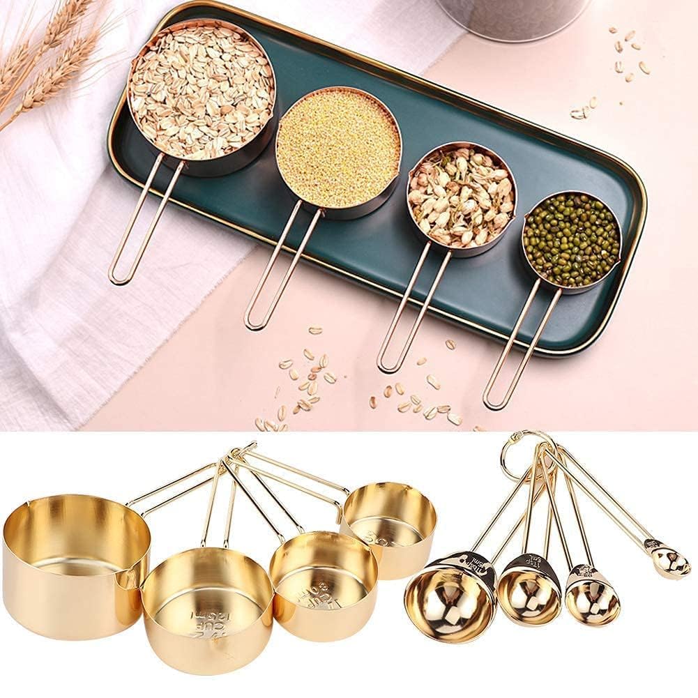 8 Tazze e Cucchiai Dosatori Professionali con Scala Graduata, Set di Misurini e Cucchiai in Metallo, Controllo Accurato delle Porzioni Con Scala da 1.25ml a 250ml