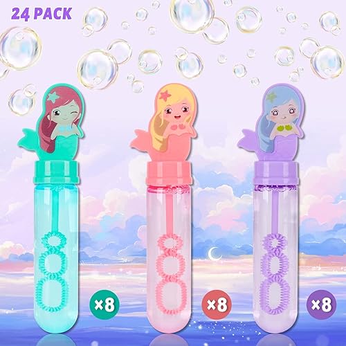 Miniatura 3 de JOYYPOP 24 paquete de varitas de burbujas mini para niños, recuerdos de fiesta de sirena, juguete de burbujas, regalos de verano para niñas y niños,