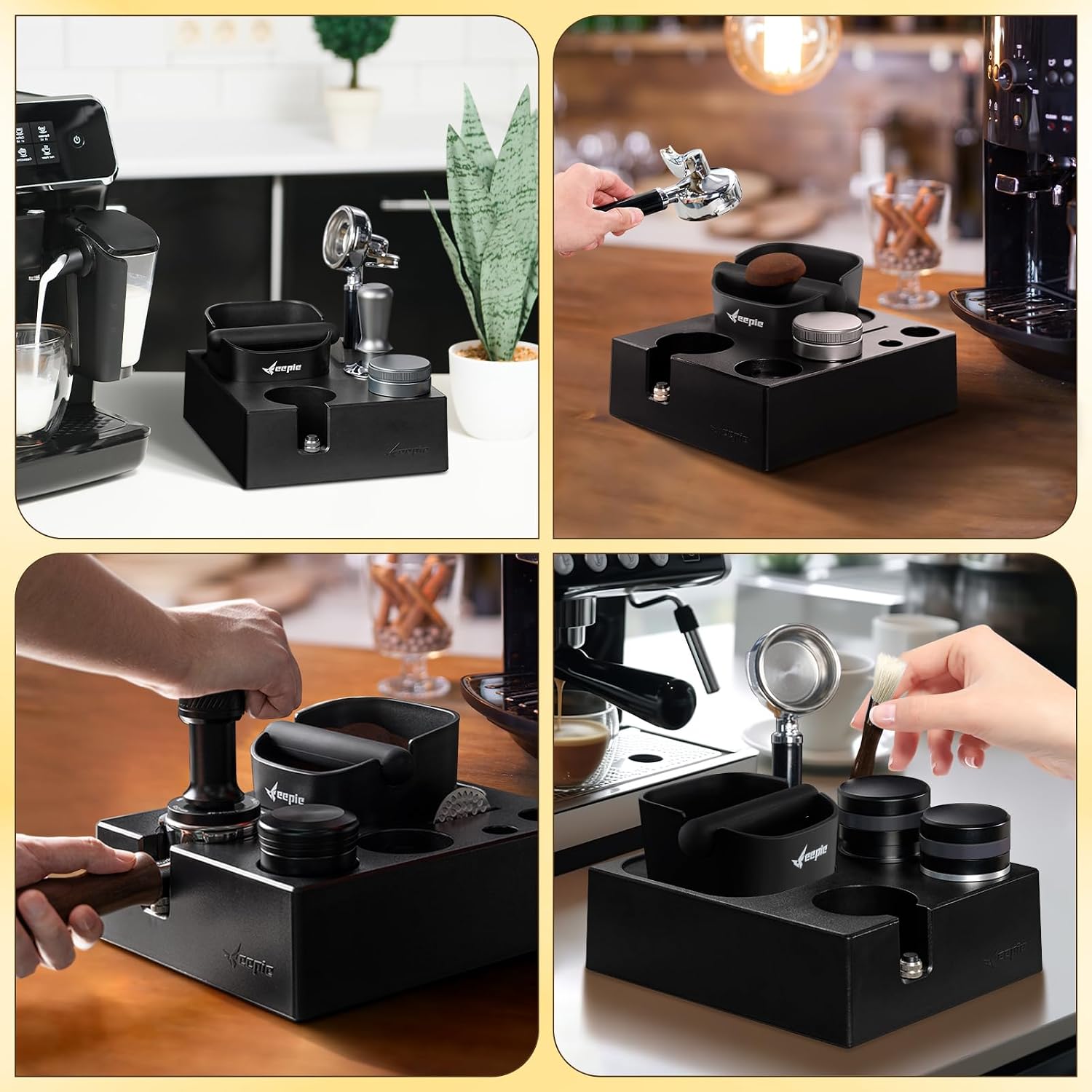 Espresso Knock Box and Tamp Station - Espresso Tamping Station for 51mm 54mm 58mm Portafilter, Coffee Tamper Holder Accessories, Knock Box Kit with Puck Screen Stand