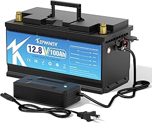 KEPWORTH 12.8V 100Ah LiFePO4 Battery Rechargeable Lithium Battery with 100A BMS, 4000-15000 Deep Cycles, Grade A Lithium Iron Phosphate Battery cells, for Trolling Motor, Boat, Rv, Solar