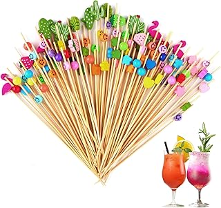 200 Stück Cocktailspieße Fingerfood Spieße, 15cm Cocktail Sticks Holz Zahnstocher, Verschiedenen Formen Cocktailspieße für Cupcake Obst Toppers Snacks Cocktail Party Deko