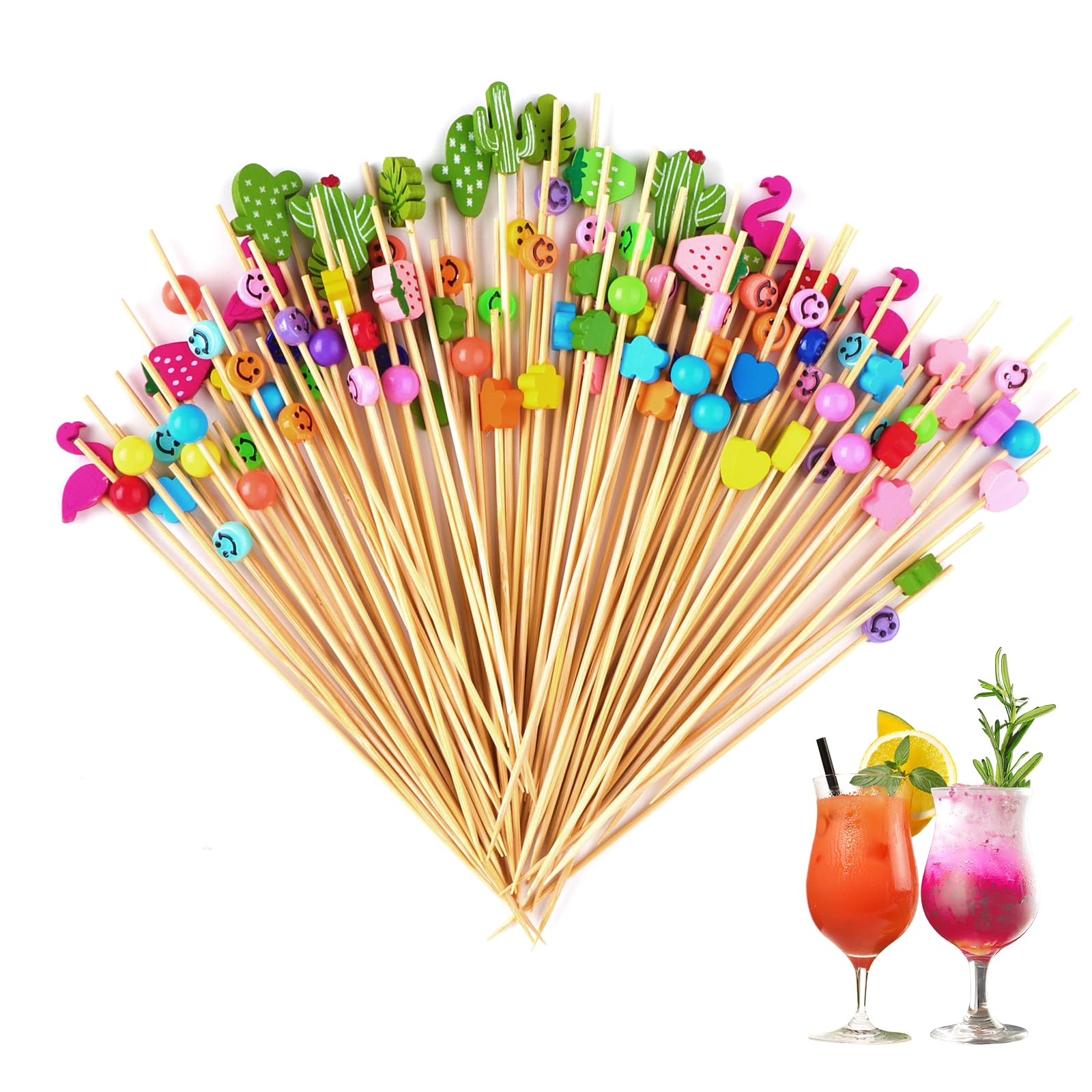 200 Piezas Palos de Cóctel de Madera, 15cm Pinchos de Comida para Dedos | Getyjoe Palillos para Aperitivos Decorados, para Cócteles Aperitivos Frutas Postres Artículos de Fiesta
