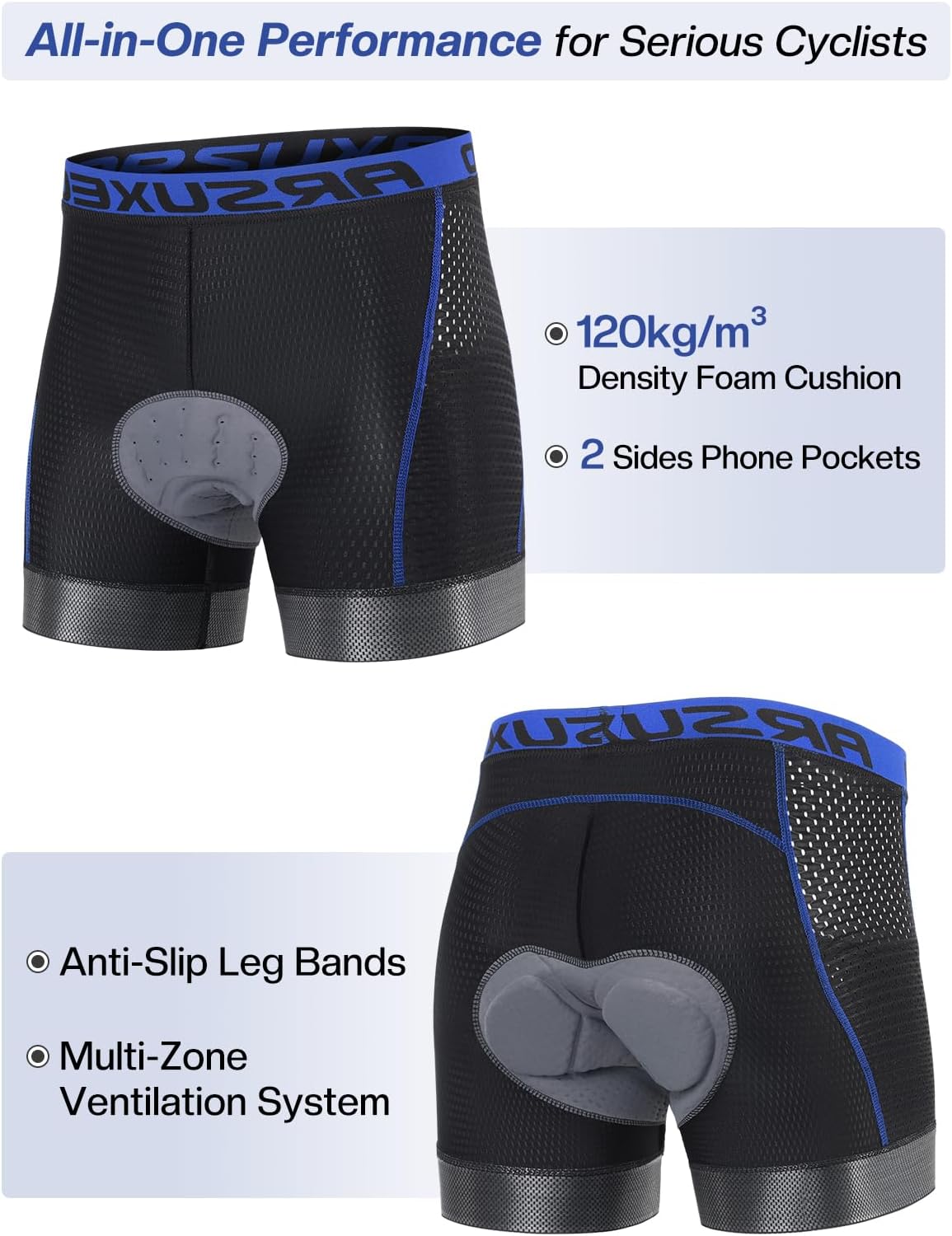 ARSUXEO Cycling Underwear Men With Pockets 4D Padded Bike Shorts Bicycle Biking Cycling Shorts - Image 2