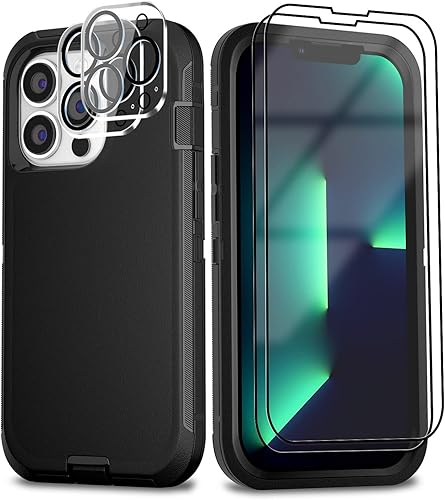 Miniatura 1 de Funda para iPhone 13 Pro Max con 2 protectores de pantalla de vidrio templado y 2 protectores de lente de cámara, protección completa resistente de