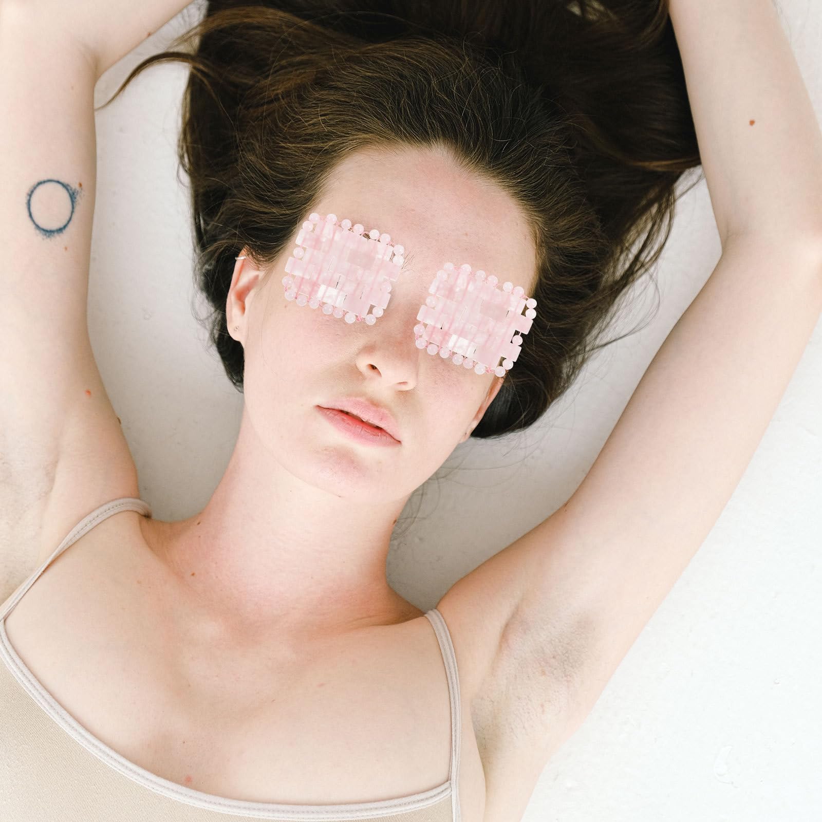 Hemobllo Maschera Occhi in Quarzo e Cristallo per Dormire 1 Paio Copri Occhi per Uso Professionale in Salone Promuove Sonno Design Semplice e Confortevole