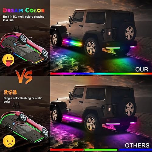 Miniatura 4 de Kit de tira de luces de neón para coche, función activa de sonido de 8 colores y control remoto inalámbrico, 4 tiras de luz LED para debajo de la
