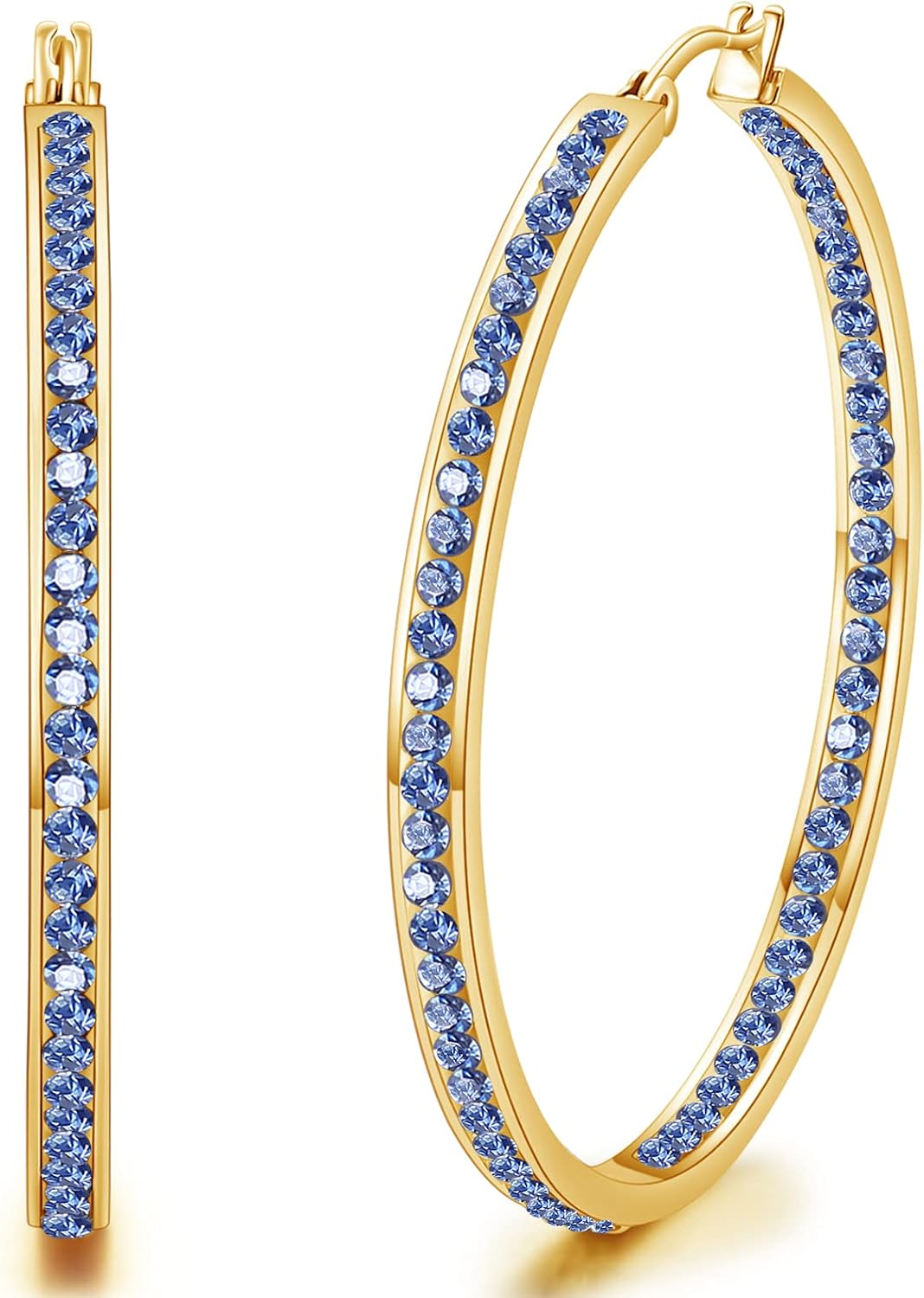 weinuo 2 Inch Stunning Stainless Steel Multi-colors Cubic Zirconia Hoop Earring for Women Hypoallergenic Jewelry for Sensitive Ears Large Big Hoop Earrings 50MM