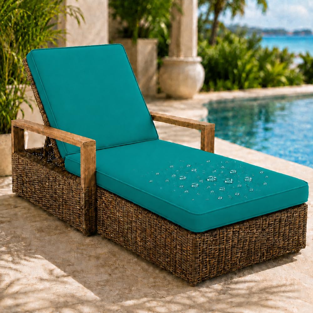 AZMAHT Sun Lounger Cushion Replacement Cushions Only, Waterproof 2 Section Lounger Cushion with Removable Cover, Anti-Slip Pad with 6 Straps for Garden Sunbed,Dark Green,178x59x10cm