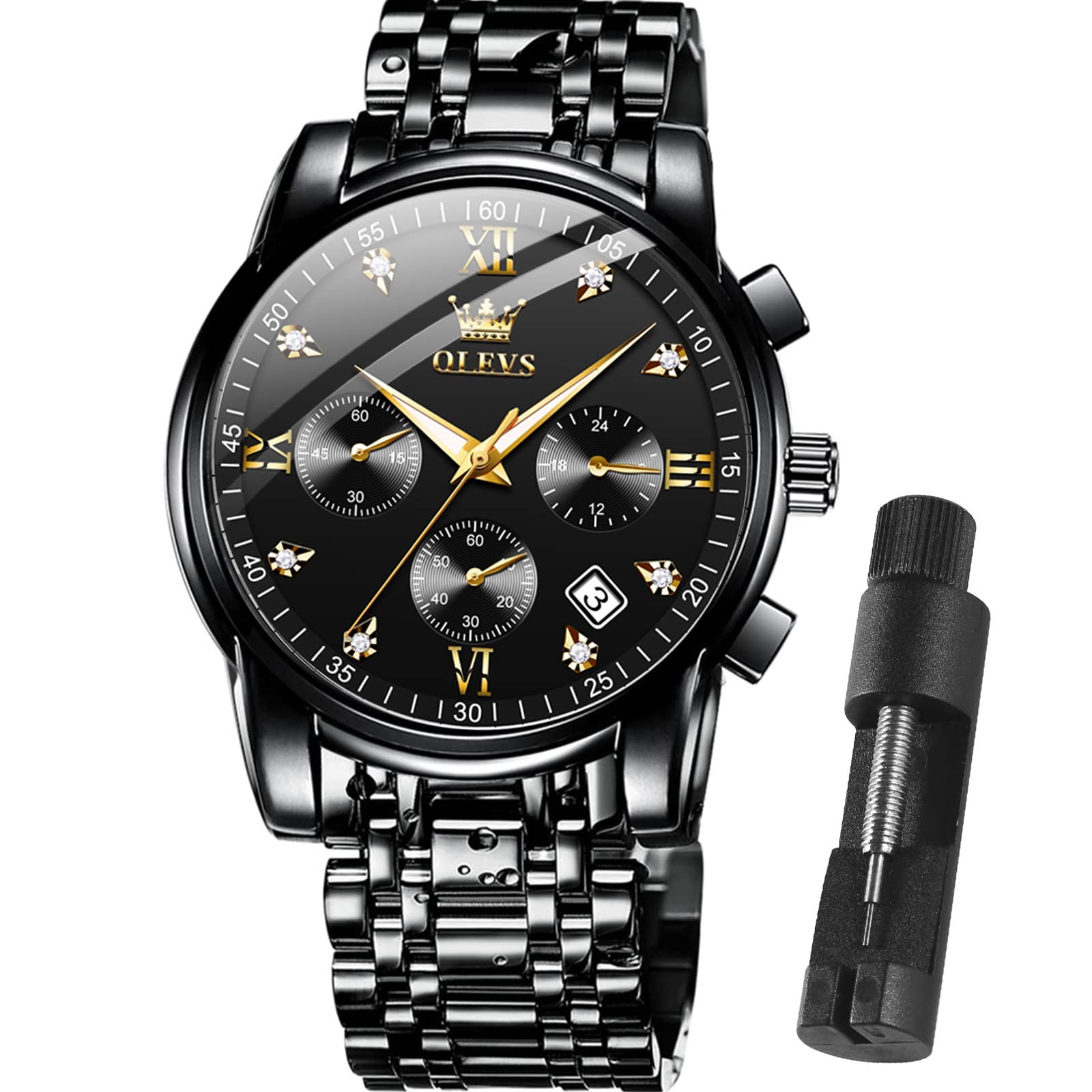 OLEVS Mens Watches Waterproof Stainless Steel Adjustable Bracelet Watch Quartz Analog Watch for Men Fashion Business Classic Mens's Wrist watch's Casual Watches Gold/Blue/Black/White/Face/Dial