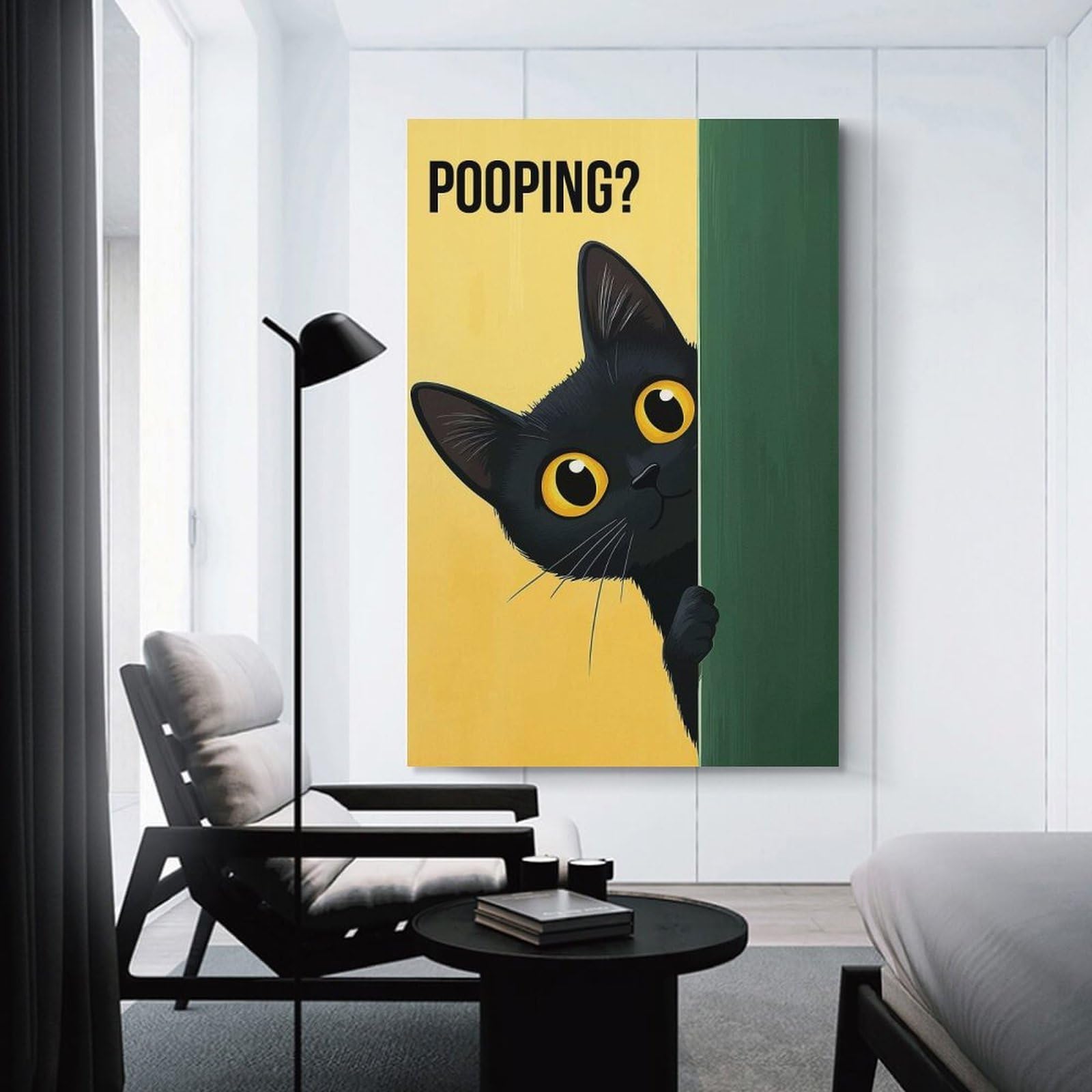 Junmoney Black Cat Peeking with Pooping Text Wall Decor Canvas Print 24x36inch(60x90cm), for Lounge, Study, Hallway Or Flat Walls, Decorative Artwork with Broad Appeal