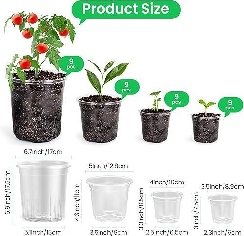 Miniatura 2 de 36 paquetes de macetas de vivero reforzadas transparentes de 6.7543.5 pulgadas con orificio de drenaje, paquete de variedad transparente de macetas