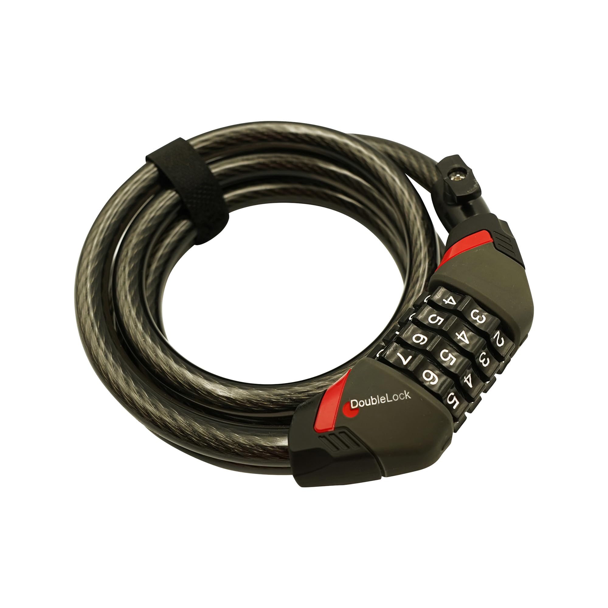 DoubleLock Bobcat XL Bobcat - Candado de cable con combinación de bobina y soporte para bicicleta, cable compacto de 4 dígitos de 4 dígitos de grosor para bicicletas, bicicletas eléctricas, scooters