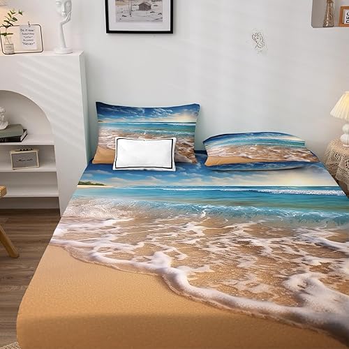 Miniatura 3 de Juego de sábanas de playa tamaño California King, sábanas de microfibra suave, bolsillo profundo, sábanas y fundas de almohada estampadas sin