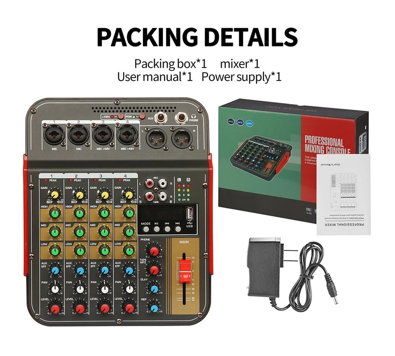 DJ-Controller 6-kanal Mischpult Audio Mixer Outdoor Konferenz Audio USB Bluetooth-kompatibel Reverb Audio prozessor Soundkarte