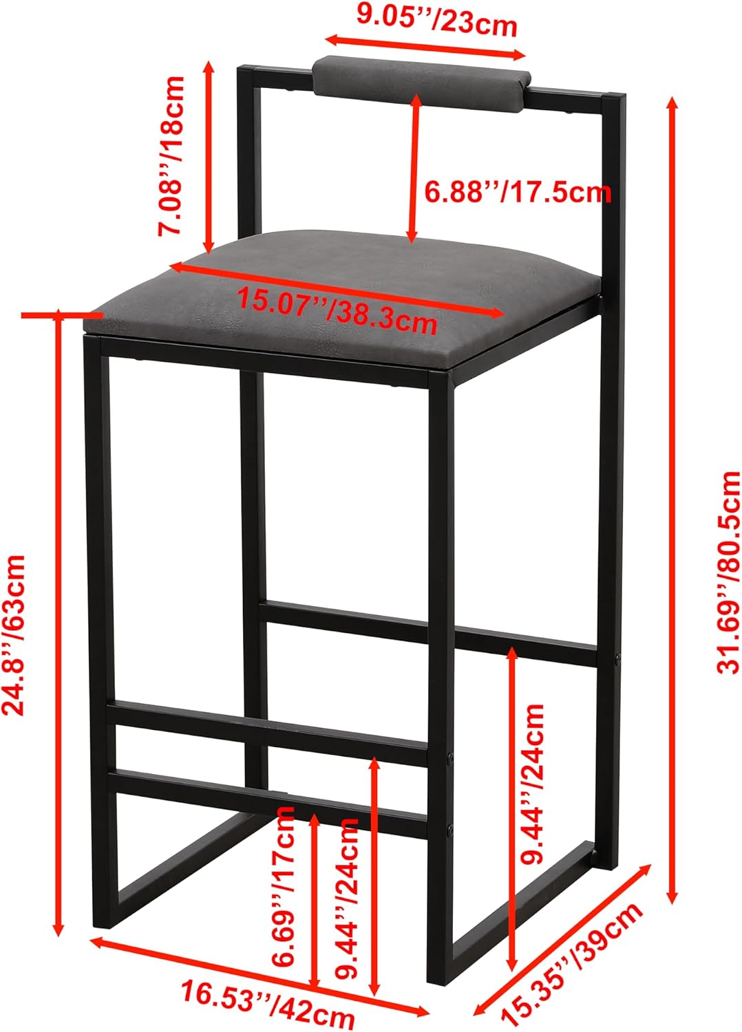Counter Height Bar Stools Set of 2, Low Back Armless Upholstered Island Dining Chairs with Metal Legs and Footrest