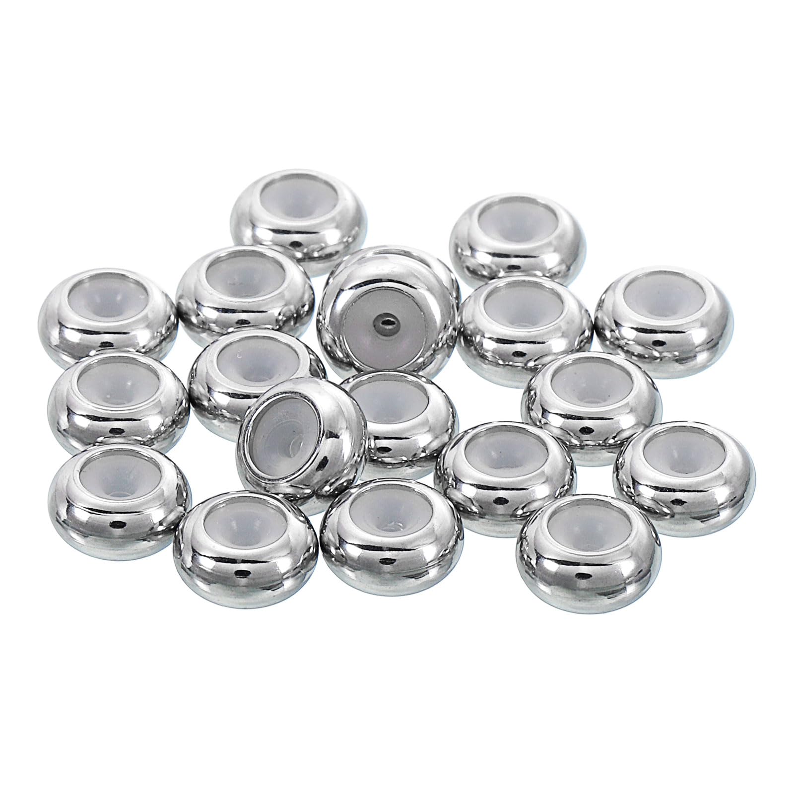 sourcing map 20pcs 7mmx1.5mm Insert Rubber Stopper Position Spacer Beads, Stainless Steel Adjustable Slider Beads for Jewelry Bracelet Making Silver