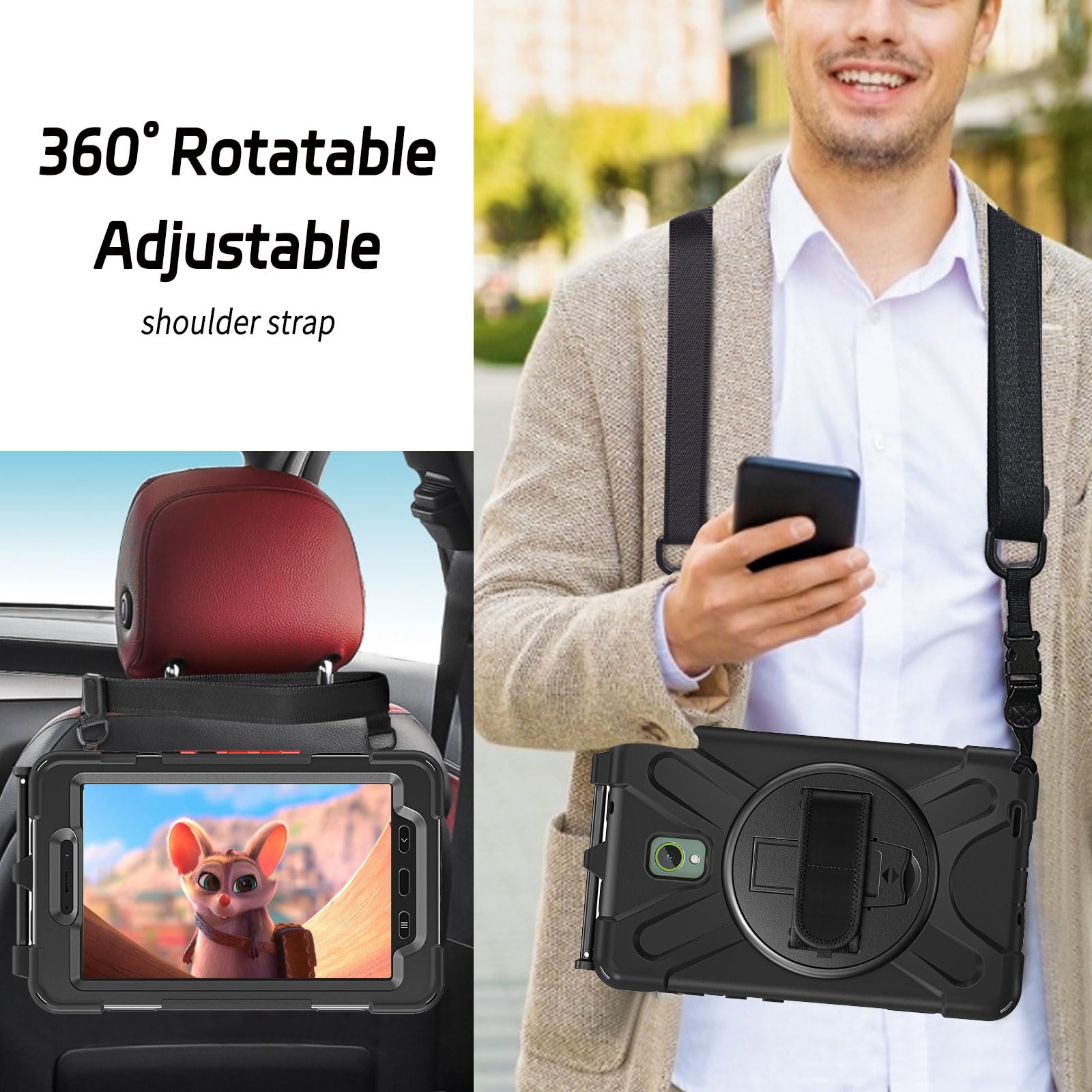 BRAECN Samsung Galaxy Tab Active 5 / Active 3 8 Inch Case (SM-X300/X306B/ T570/T575) Case, Built-in Screen Protector, Heavy Duty Full Body Protection, Pencil Holder, Stand, Shoulder Strap