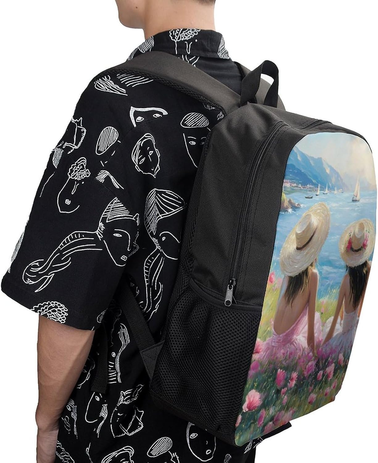 Ocean Flower Sailboat Mountai Laptop Backpack for Men Women 17 Inch Shoulder Bag Travel Daypack