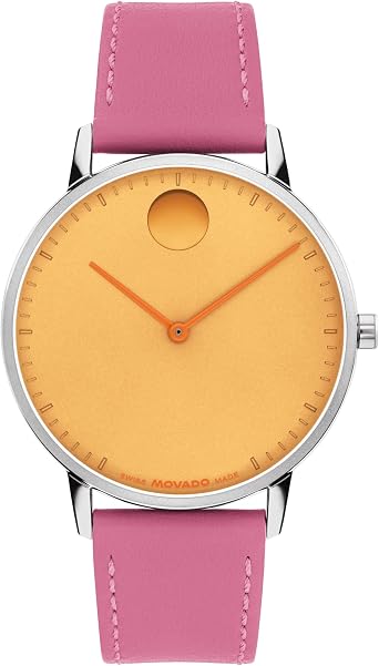 Movado Face Mens Quartz Watch 39mm Round Case, Leather Strap Gift for Him