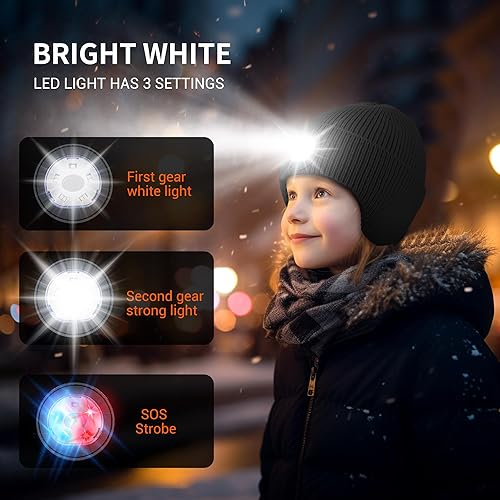 Miniatura 2 de TOUCH TWO Beanie Hat with Light & Ear Flaps, USB Rechargeable LED Headlamp Cap-Winter Hat Stocking Stuffers Gifts