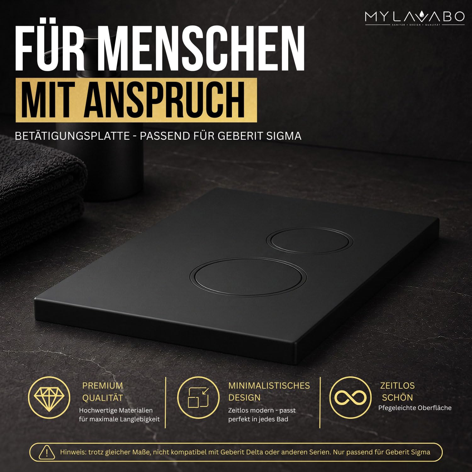 Drücker- & Betätigungsplatte passend für Geberit Sigma (Kunststoff, schwarz, schwarze Ringe) | sw-sw-sigma