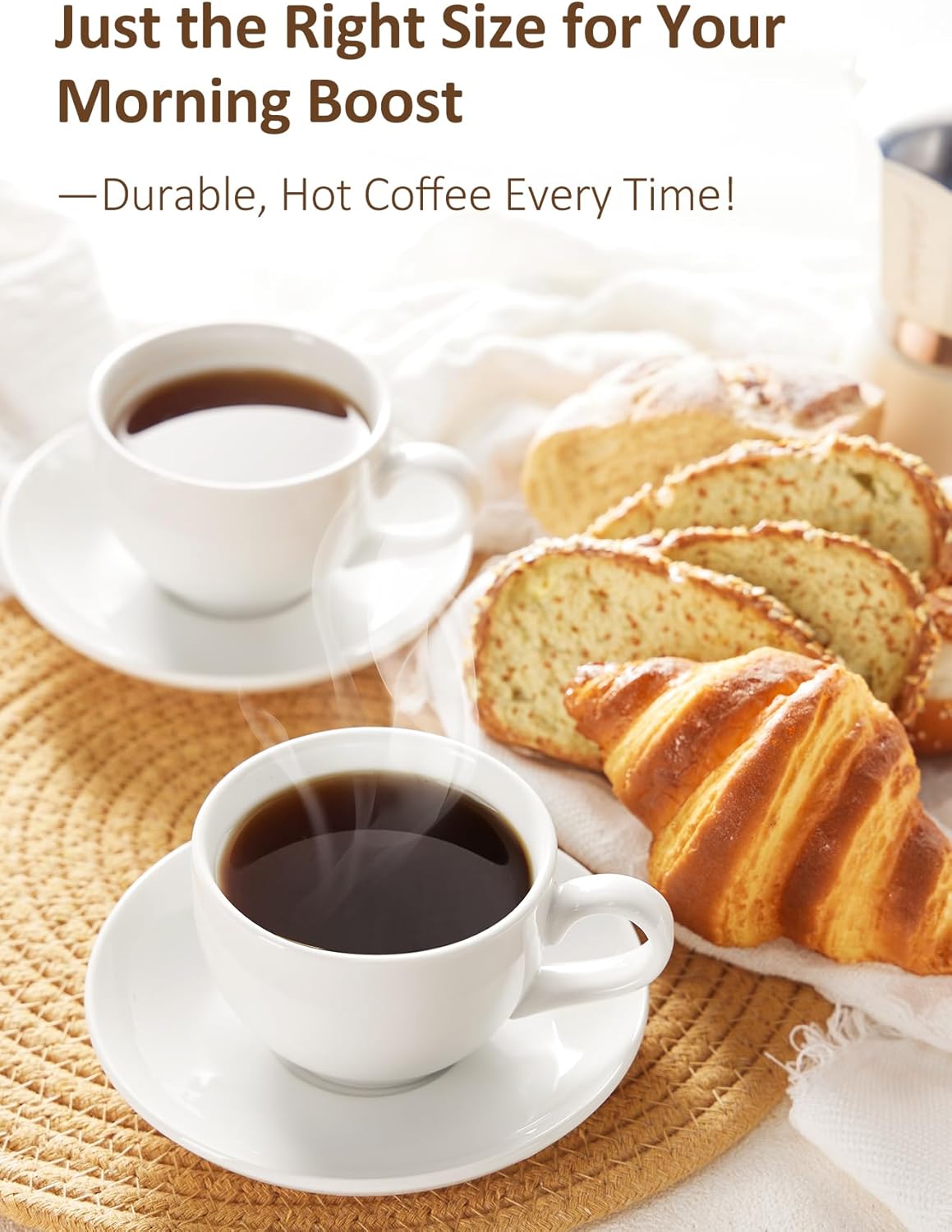 Yedio Porcelain Coffee Cups Set with Saucer, 6 Ounce White Porcelain Cup and Saucer Set for Cappuccino, Coffee Latte, Coffee drinks and Tea, Set of 6 - Image 4