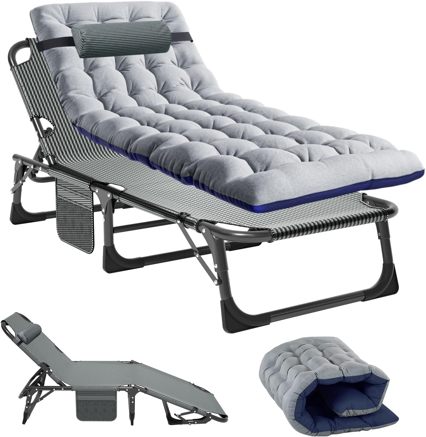 Lit De Camping ATORPOK Pliant Avec Matelas Et Oreiller - Bleu - NEUF