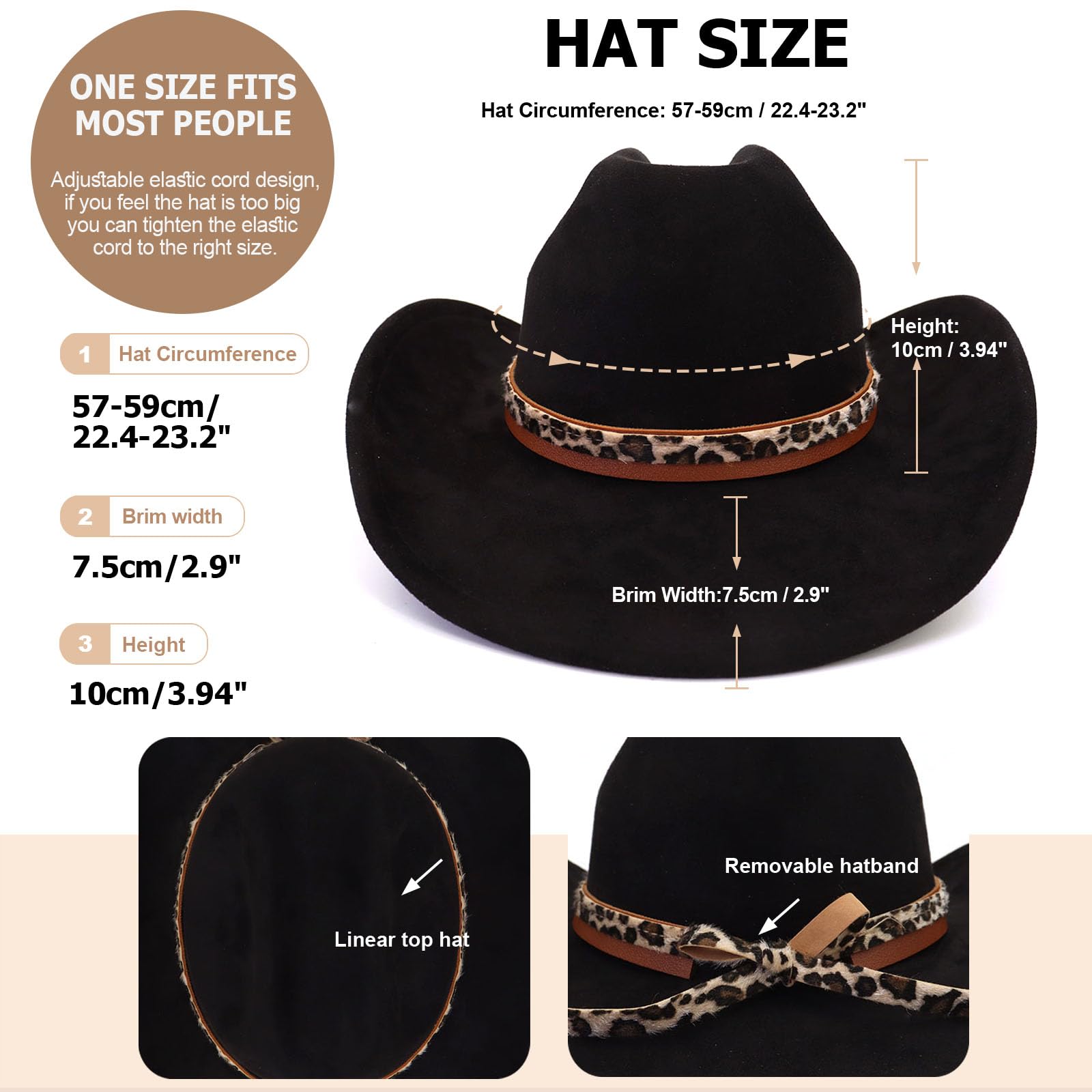 Cappello da cowboy classico in pelle scamosciata per adulti a tesa larga cappello da cowgirl occidentale da donna cappello Fedora con fascia leopardata