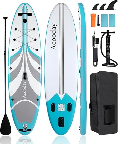 Miniatura 1 de Acooday Tabla de remo inflable para adultos, tablas de remo extra anchas de 11 x 33 x 6 pulgadas con soporte para cámara GoPro, tabla de remo