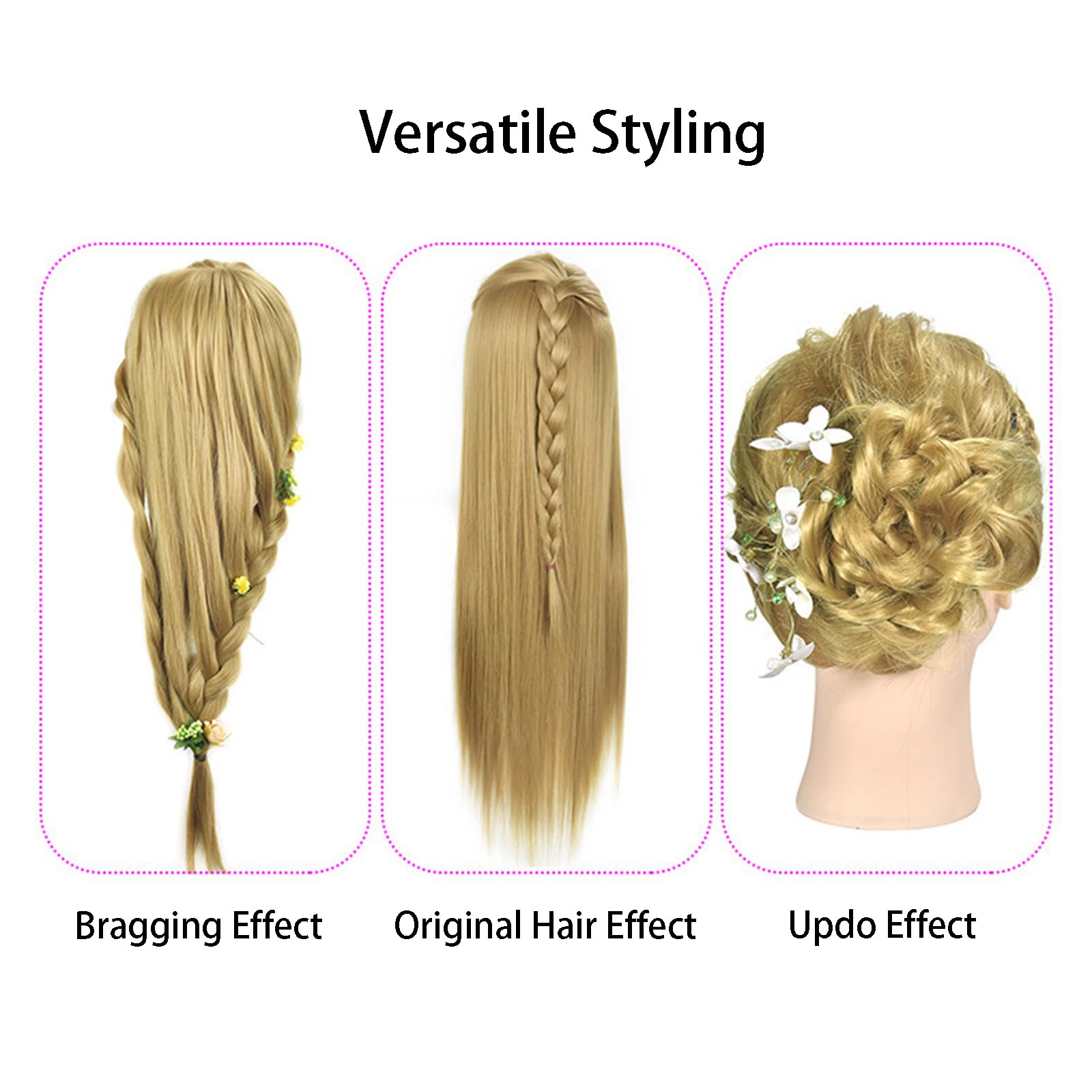 Mannequin Head mit Ständer Haarpuppe zum Üben Echtes Haar 55cm/22in für Haarstyling, Friseurausbildung, Flechten-30#