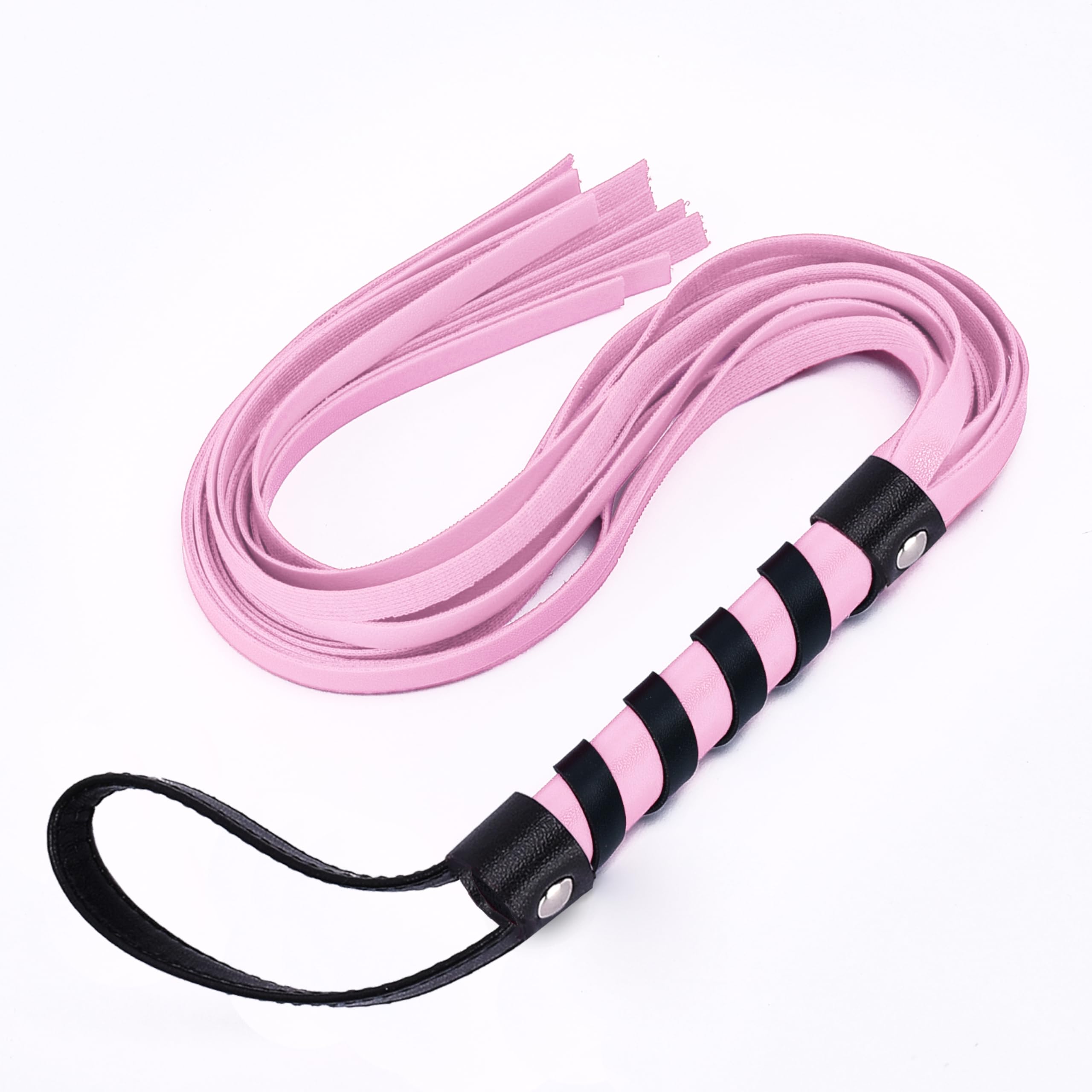 Sweet Vibrations Faux Leather Whip for Adults - Structured Diamond-Pattern Handle with Wrist Loop - Durable Material for Enhanced Handling - Floggers - 1.9"x23.6" - Pink