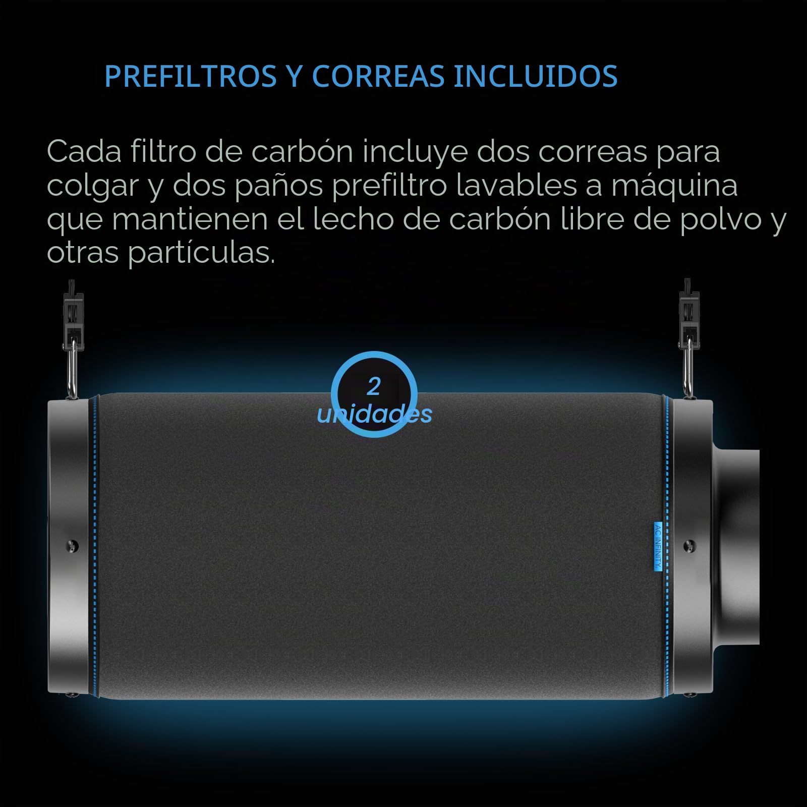 AC Infinity Filtro, 150mm de carbono de aire XL, carbón virgen australiano premium prefiltro colgadores depurador reversible con brida para ventilador en línea control de olores en cultivo hidropónico