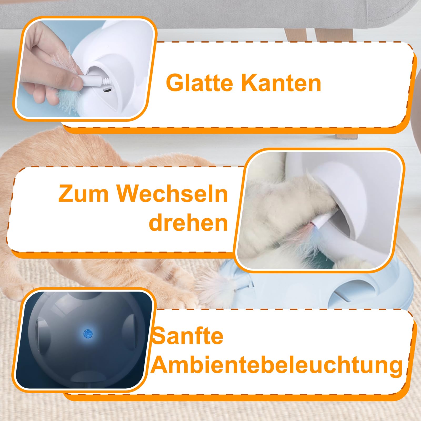Katzenspielzeug Elektrisch, Interaktiv & Selbstbeschäftigung, EIN Knopf-Start, Zufällig Ausfahrende Feder, Glatte Ränder, Batteriebetrieb für Katzen Aller Altersstufen