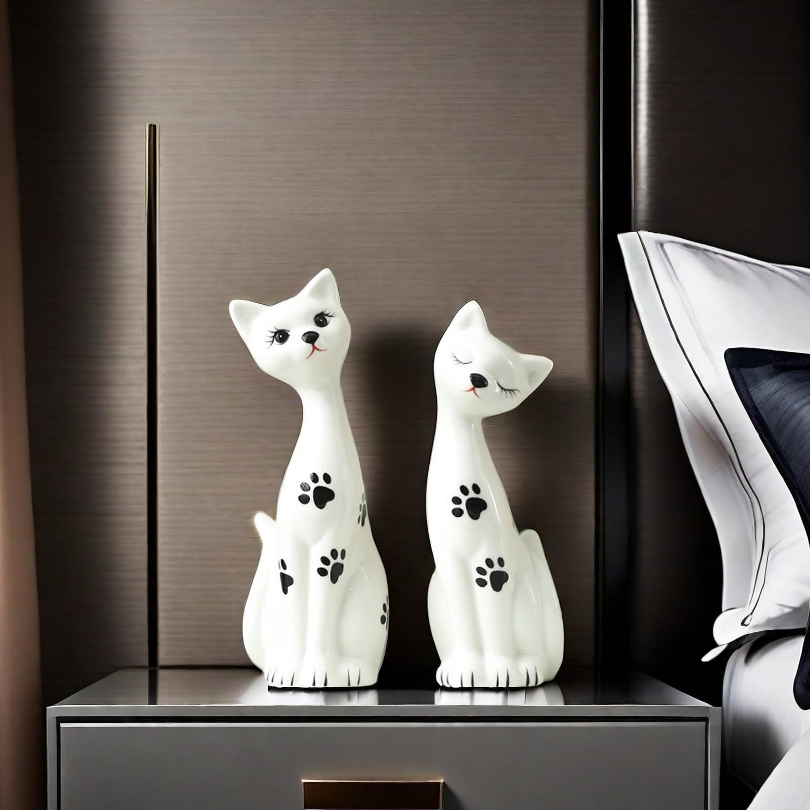 Un par de estatuas de arte de pareja de gatos blancos, regalos de gatos para amantes de los gatos, decoración del hogar de oficina, accesorios de escritorio