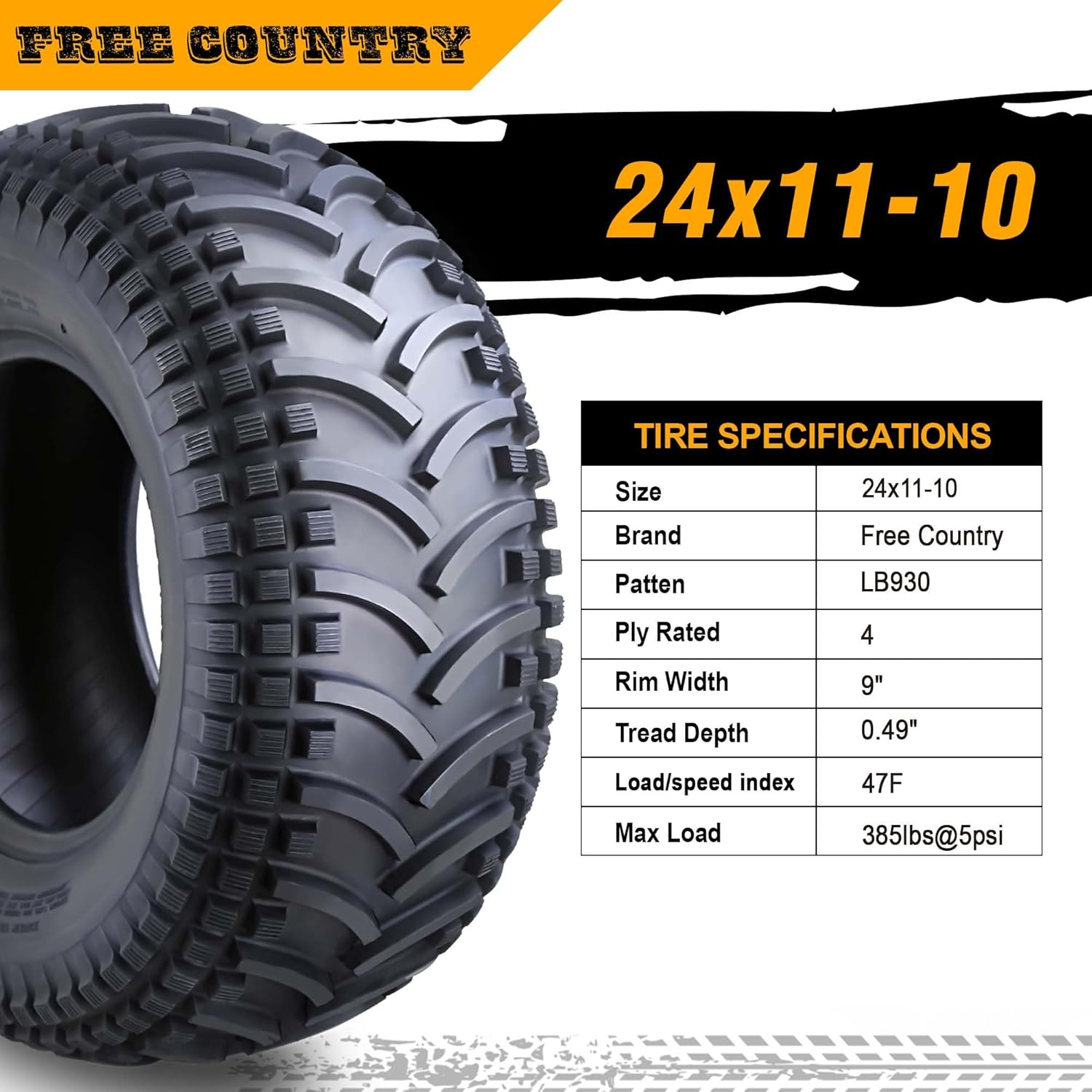 Free Country 24x11-10 ATV Tires 24x11x10 4PR All Terrain, Set 2