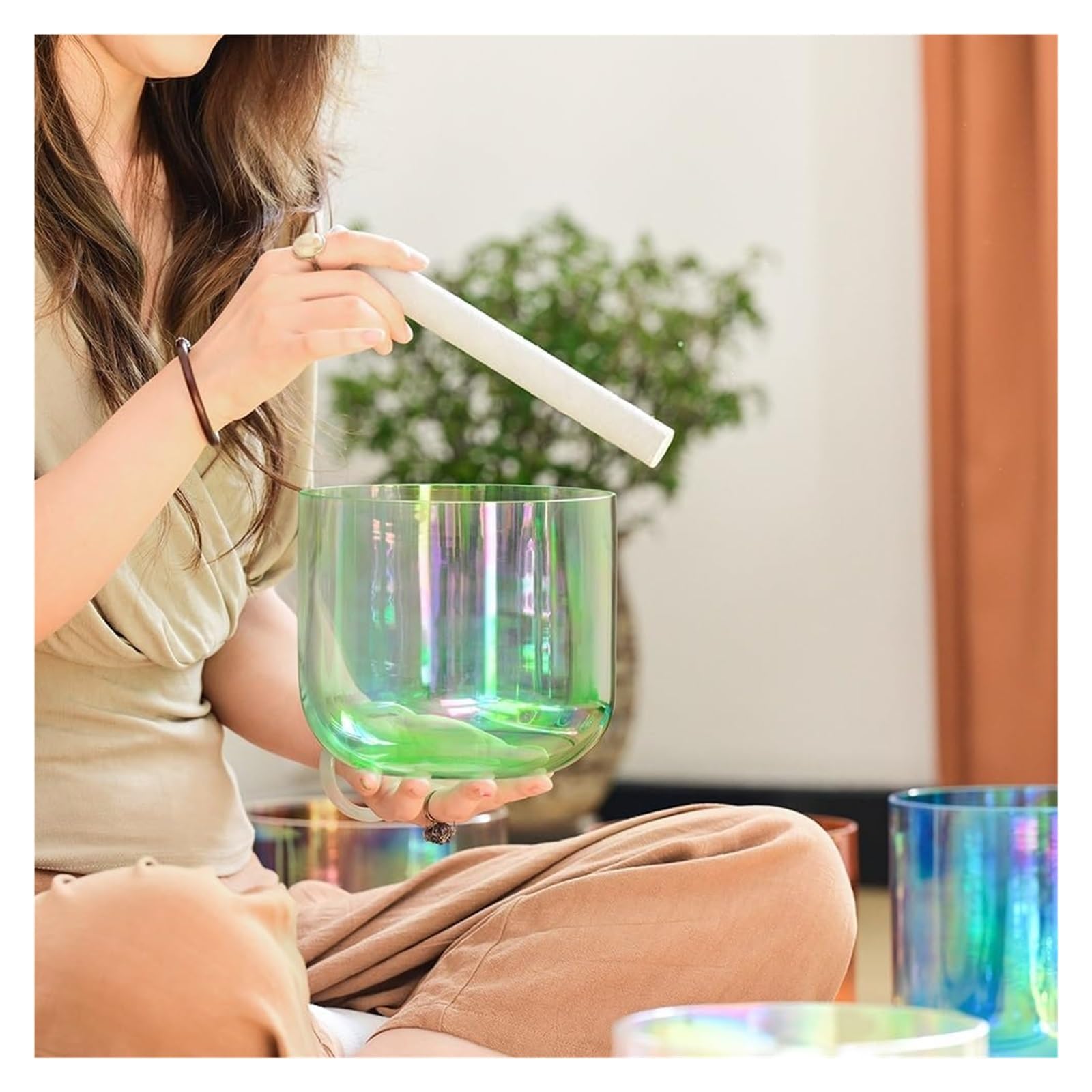 Set di campane tibetane in cristallo da 6 pollici, 432 Hz, campana tibetana alchimica trasparente, luce cosmica per yoga, con accenditore acrilico gratuito e O-ring (C note)