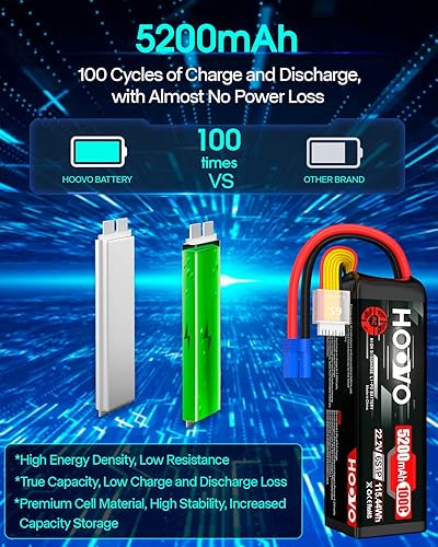 Miniatura 4 de HOOVO 6S Lipo - Batería de 22.2 V 100C 5200 mAh con conector EC5 para auto a control remoto, camión, camión, camión, tanque de buggy, tanque de