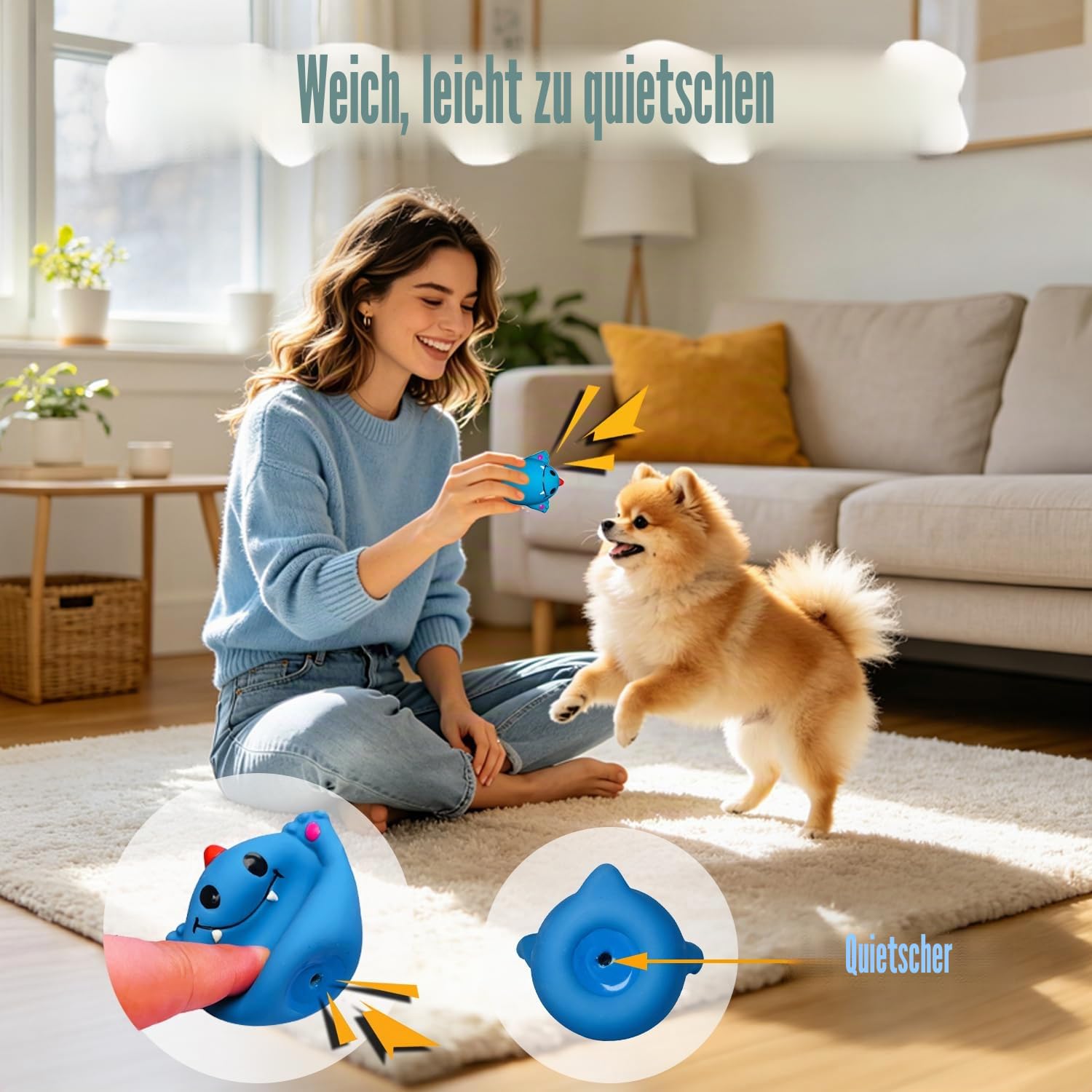 HOLYSTEED Hundespielzeug kleine Hunde und mittelgroße Rassen, Latex Hundespielzeug Quietschend, Weiches Welpenspielzeug Kleine Welpen, Quietschender Hundeball mit Lächeln-Gesicht, 6 Stück
