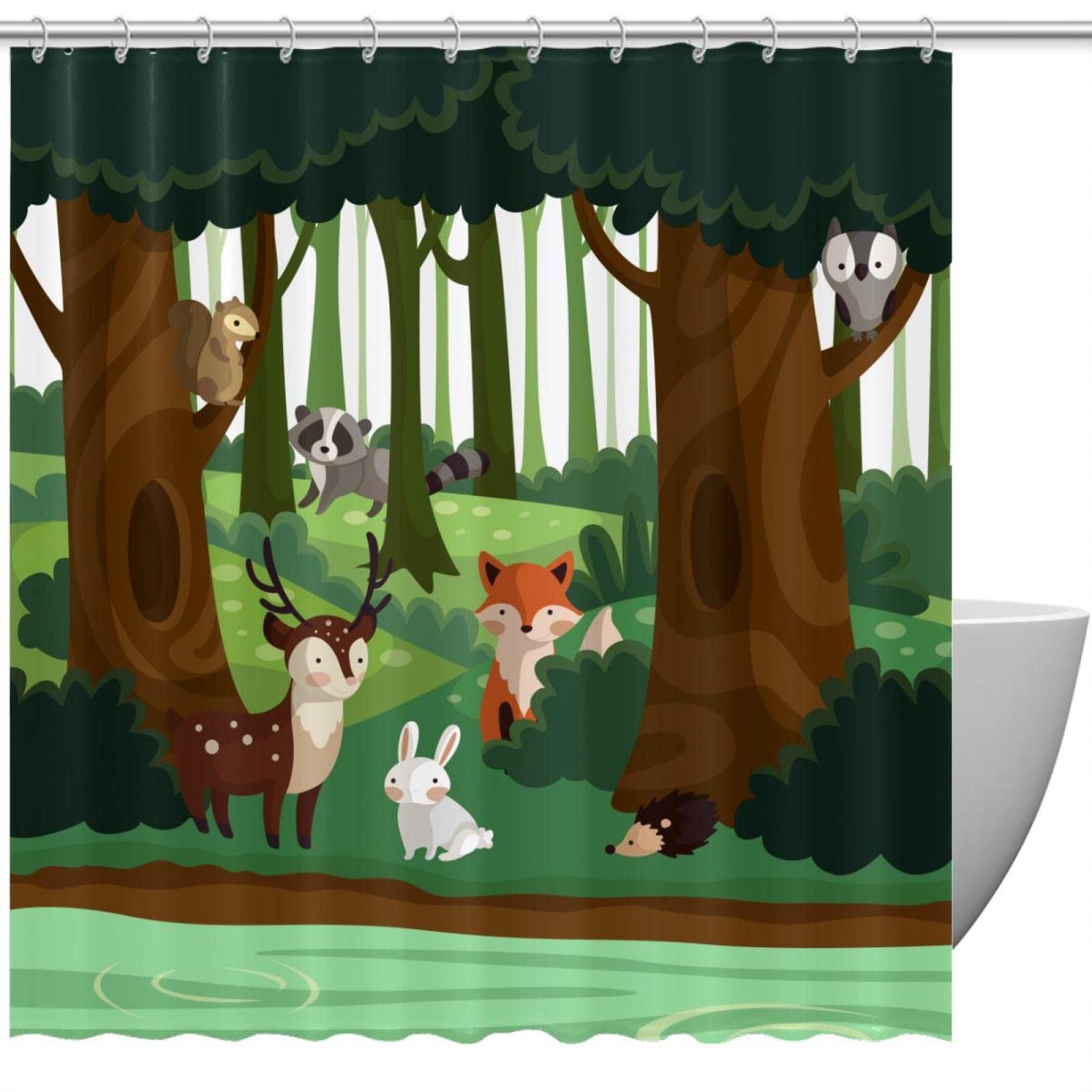 Rideau de douche sans odeur animaux de la forêt anti-éclaboussures