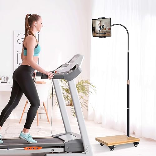 Miniatura 2 de wishacc Soporte de suelo para tablet con soporte de cuello de cisne ajustable, giratorios y ruedas para mesita de noche, compatible con iPad, Galaxy