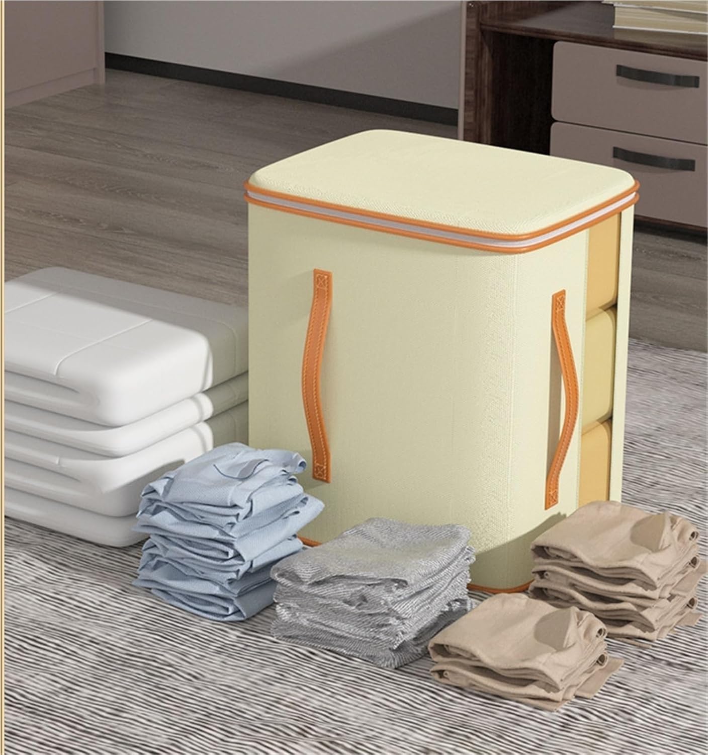 Storage Bins Foldable Storage Box with Zipper and Handle Can Be Stacked to Organize Clothes Bedding Storage Container(54x42x30cm)