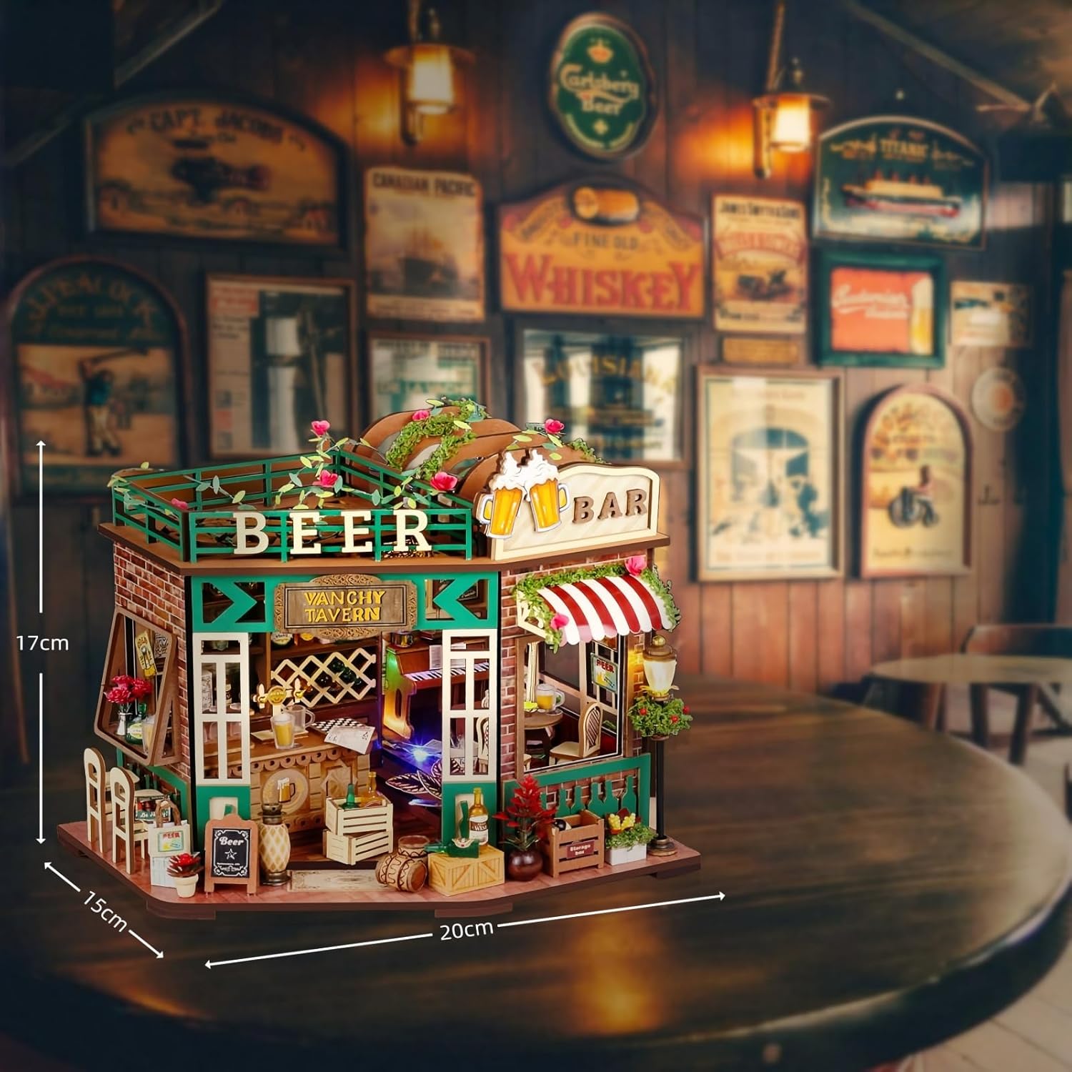 DIY Vanchy Tavern Dollhouse Kit, Retro Two-Story Pub Building Model, 3D Assembly Craft Toy, Exquisite Miniature Scene, Suitable for Adults
