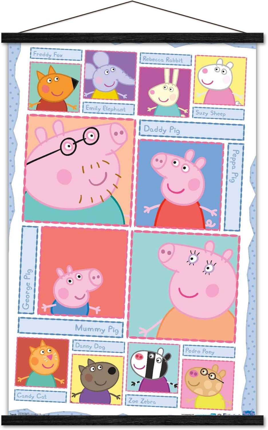 Trends International Peppa Pig - Grid Wall Poster, 22.37" x 34.00", Print and Beechwood Hanger Bundle