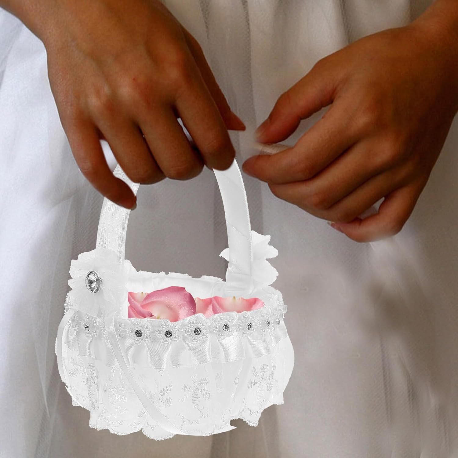 Flower Girl Basket Handheld Wedding Petal Basket Small Lace Edge Bride Flower Container Wedding Party Supplies image 5