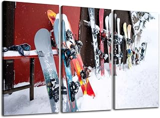 3 Piece Canvas Wall Art Prints Picture Ski equipment for rental Framed Wall Painting Modern Artwork Poster Home Decor for Living Room Office Ready to Hang
