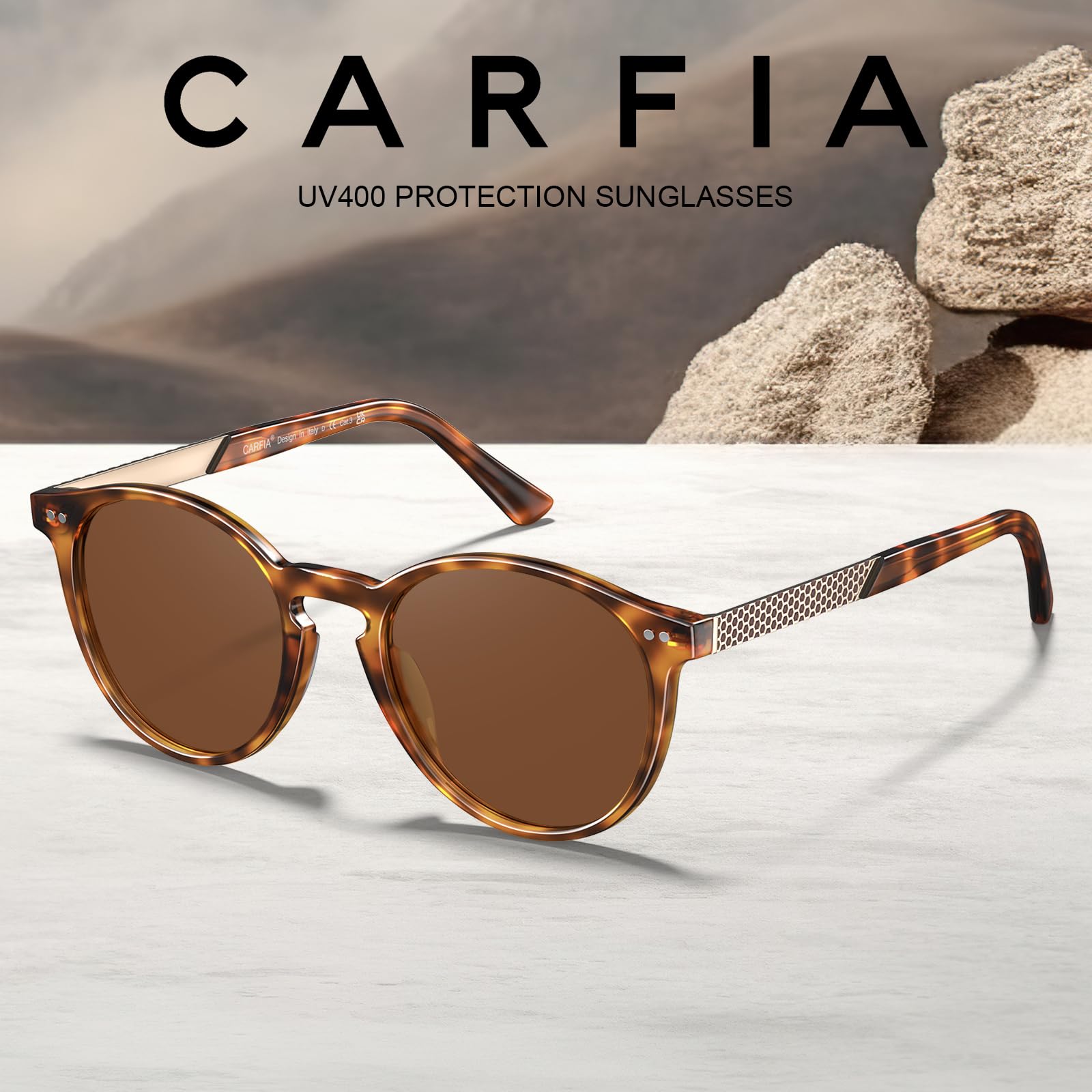 Carfia Vintage Occhiali da sole Donna, Occhiali Polarizzati Rotondi di alta Qualità con Protezione UV 100% CA5201